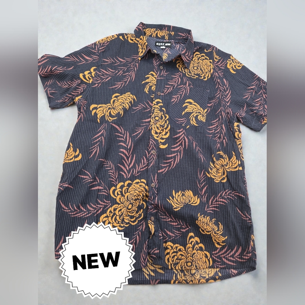 Reef Black and Gold Floral Casual Shirt